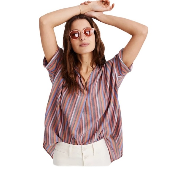 Madewell Courier Button-Back Shirt in Rainbow Stripe XXS - Picture 1 of 9